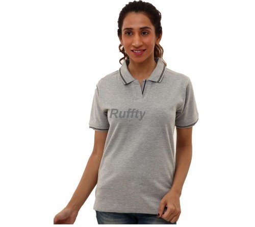 Ruffty Grey Melange Collar Neck T-shirt With Black Tipping – Print My Tee